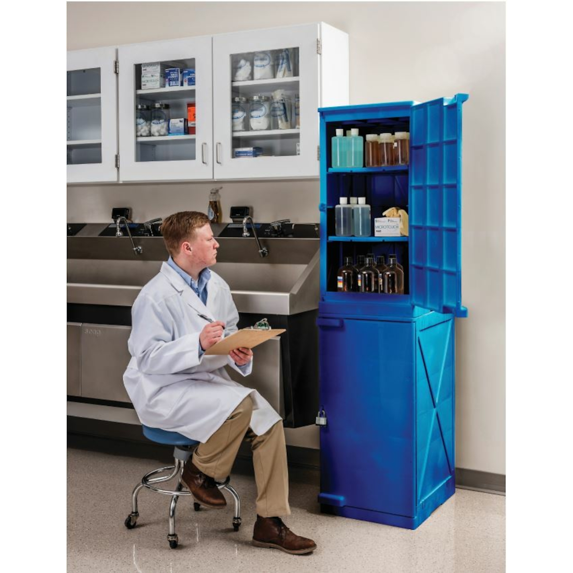 Eagle Modular Poly Acid and Corrosive Safety Cabinet — 24 Gal., 4 Shelves, Quik-Assembly, Lockable, Blue, Model# M24CRA